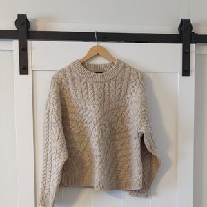 J. Crew Cream Cable Knit Crewneck Sweater